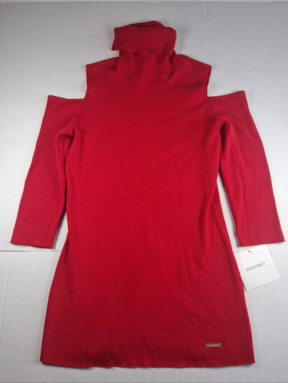 Ellen Tracy shoulderless sweater/dress ribbed turtleneck Size Small (Bag1)
